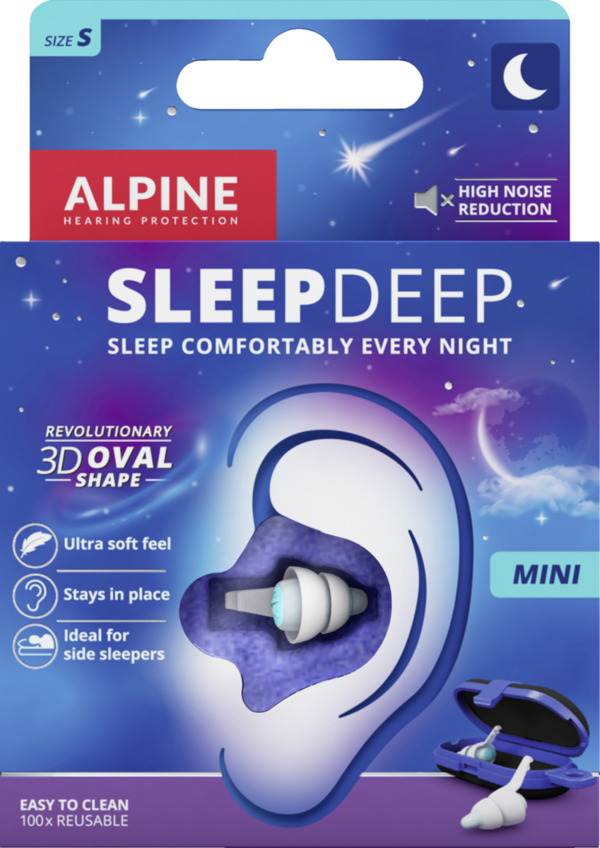 Alpine SleepDeep Bouchons d’Oreilles pour Dormir - Forme Ovale - Gel Anti Bruit Intégré - Confort et Atténuation au Max - Bouchons Anti Bruit avec Filtres Souples (Taille Small/Petite)