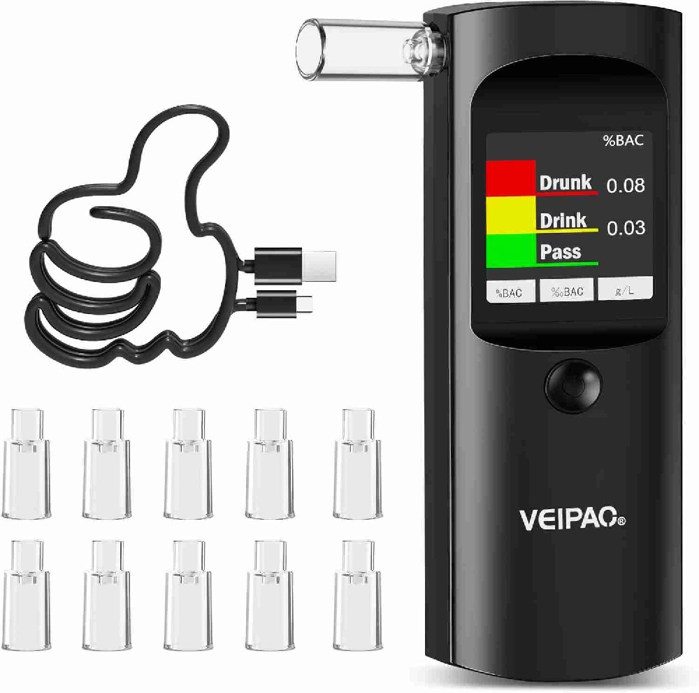Ethylotest Electronique Homologué NF Alcootest: Éthylomètre Portable avec 11 Embouts Buccaux - Test D'alcoolémie Numérique à Écran Haute Précision pour Usage Test Person Professionnel Domicile - Noir