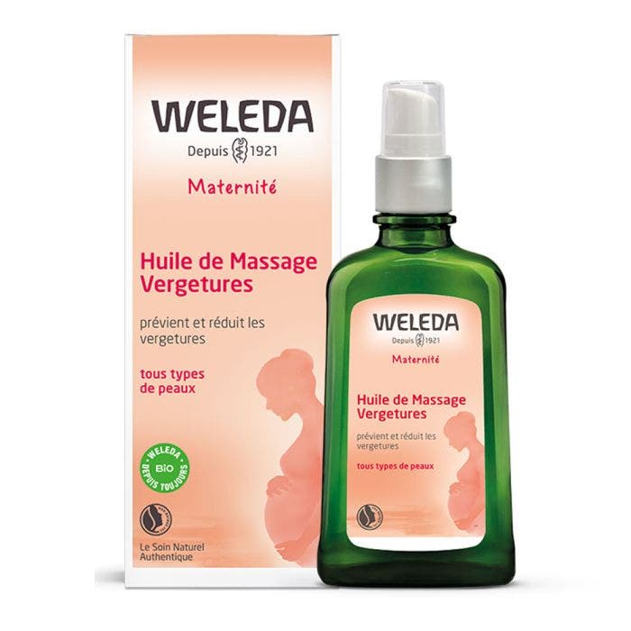 WELEDA - Huile de Massage Vergetures - Prévient et réduit l'apparition des vergetures - Pour femmes enceintes et allaitantes - NATRUE - Vegan - 100 ml 